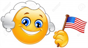 George Washington emoticon holding a flag of USA